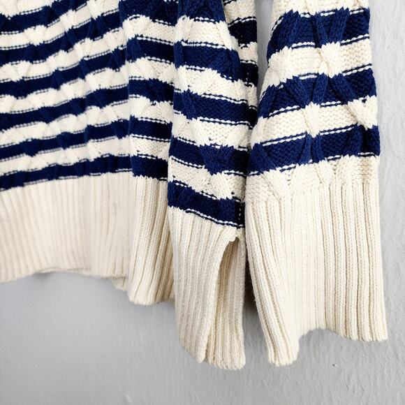 NEW Madewell Cable Knit Oversized Nautical Ecru Navy Stripe Stripe Sweater - Picture 7 of 12